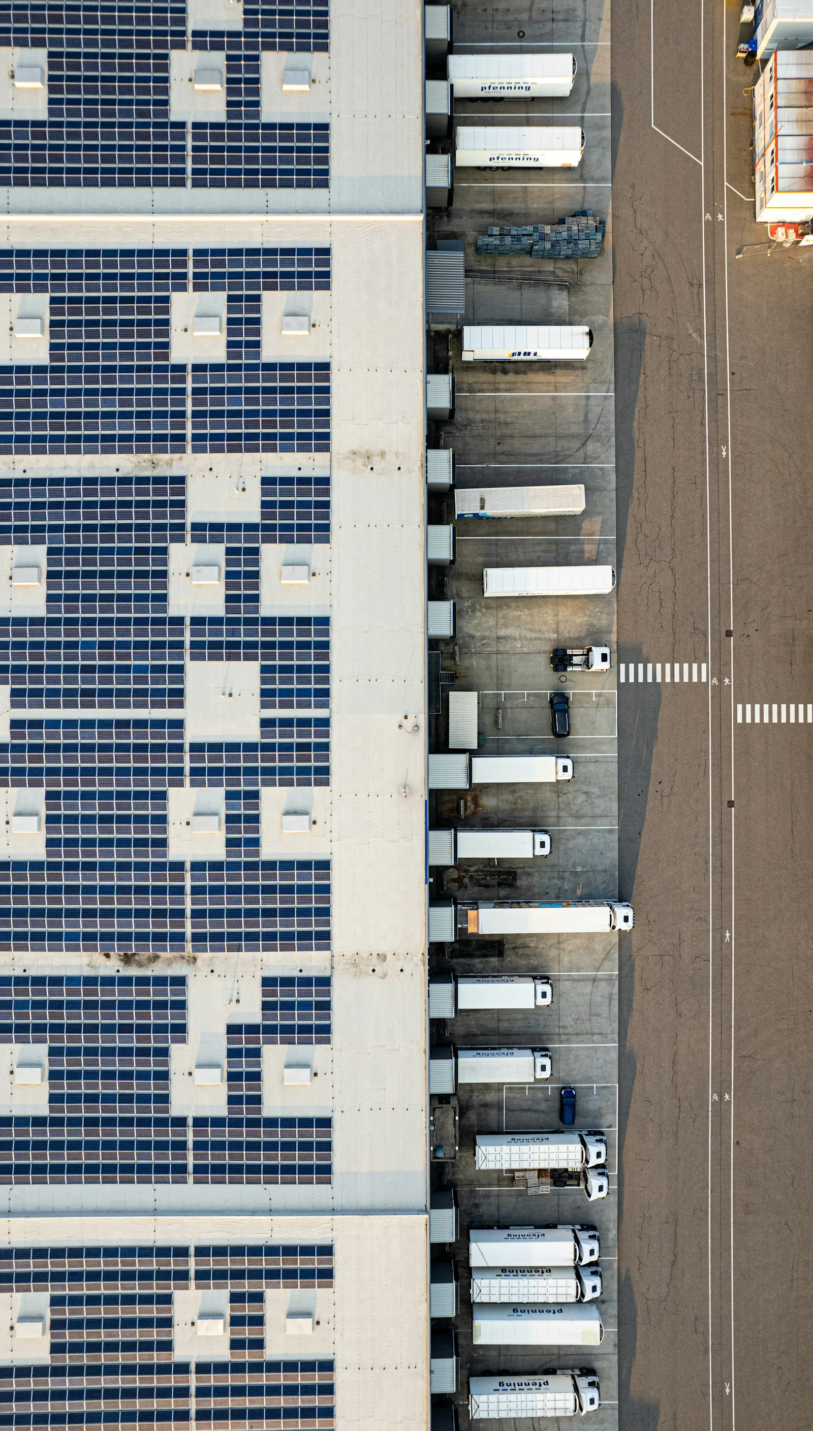 Solar panels on a commercial warehouse roof